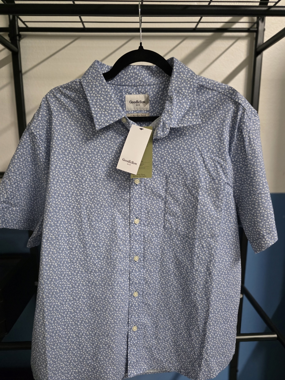 Goodfellow & Co Men's Light Blue Micro-Print Short-Sleeve Button-Down Shirt